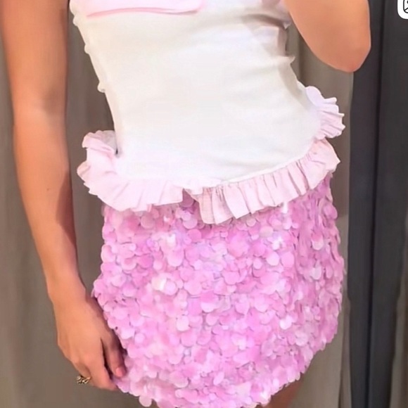 Zara Dresses & Skirts - Zara NWOT viral summer Pink Purple Barbie sequin embellished mini skirt Small